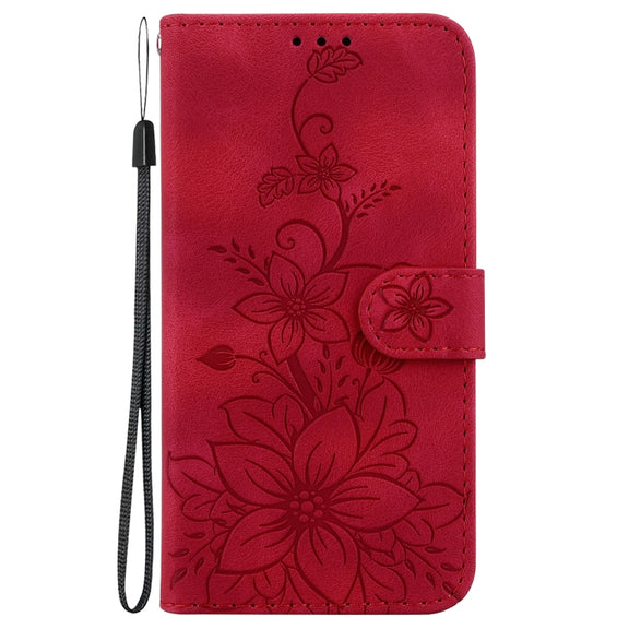 For Google Pixel 9 Lily Embossed Leather Phone Case(Red)