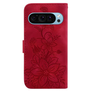 For Google Pixel 9 Lily Embossed Leather Phone Case(Red)