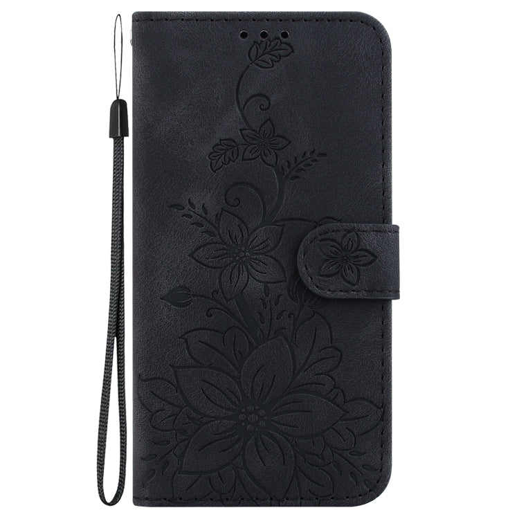 For Google Pixel 9 Lily Embossed Leather Phone Case(Black)