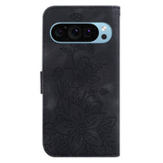 For Google Pixel 9 Lily Embossed Leather Phone Case(Black)