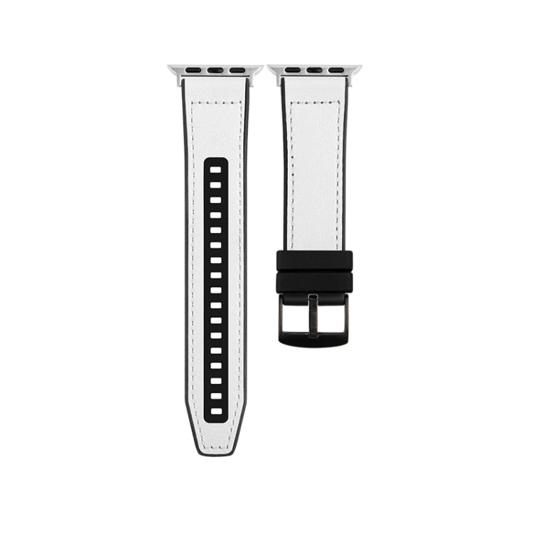 For Apple Watch Series 9 41mm Hybrid Leather Silicone Watch Band(White)