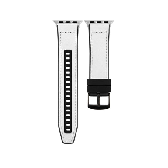 For Apple Watch Series 9 41mm Hybrid Leather Silicone Watch Band(White)