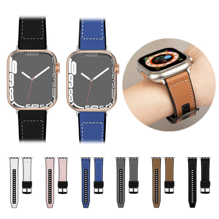 For Apple Watch Series 9 41mm Hybrid Leather Silicone Watch Band(Grey)