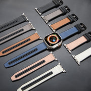 For Apple Watch SE 2023 44mm Hybrid Leather Silicone Watch Band(Blue)