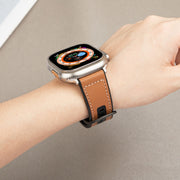 For Apple Watch Series 9 45mm Hybrid Leather Silicone Watch Band(Blue)