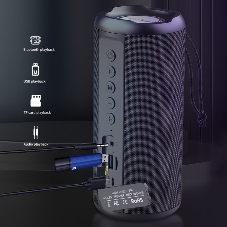 Zealot S46 TWS Portable Wireless Bluetooth Speaker with Colorful Light(Black)
