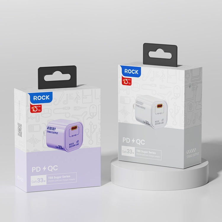 ROCK T88 Sugar Series PD33W Single Type-C Port GaN Charger, CN Plug(White)