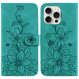 For iPhone 16 Pro Max Lily Embossed Leather Phone Case(Green) - iPhone 16 Pro Max Cases by PMC TechLife | Online Shopping South Africa | PMC TechLife | Buy Now Pay Later Mobicred