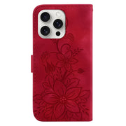 For iPhone 16 Pro Lily Embossed Leather Phone Case(Red)