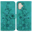 For iPhone 16 Lily Embossed Leather Phone Case(Green) - iPhone 16 Cases by PMC TechLife | Online Shopping South Africa | PMC TechLife | Buy Now Pay Later Mobicred