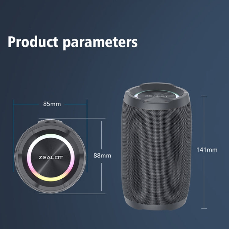 Zealot S49 Outdoor Portable Wireless Bluetooth Speaker with RGB Light(Black)
