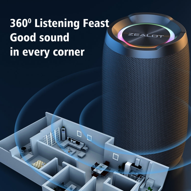 Zealot S49 Outdoor Portable Wireless Bluetooth Speaker with RGB Light(Black)