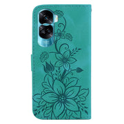 For Honor 90 Lite Lily Embossed Leather Phone Case(Green)