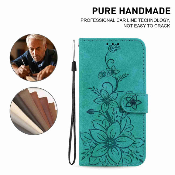 For Honor 90 Lite Lily Embossed Leather Phone Case(Green)