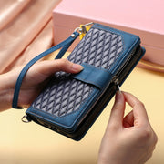 For iPhone 16 Pro Max Grid Texture Zipper Leather Phone Case with Lanyard(Blue)