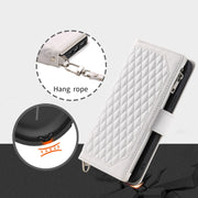 For iPhone 16 Pro Grid Texture Zipper Leather Phone Case with Lanyard(White)