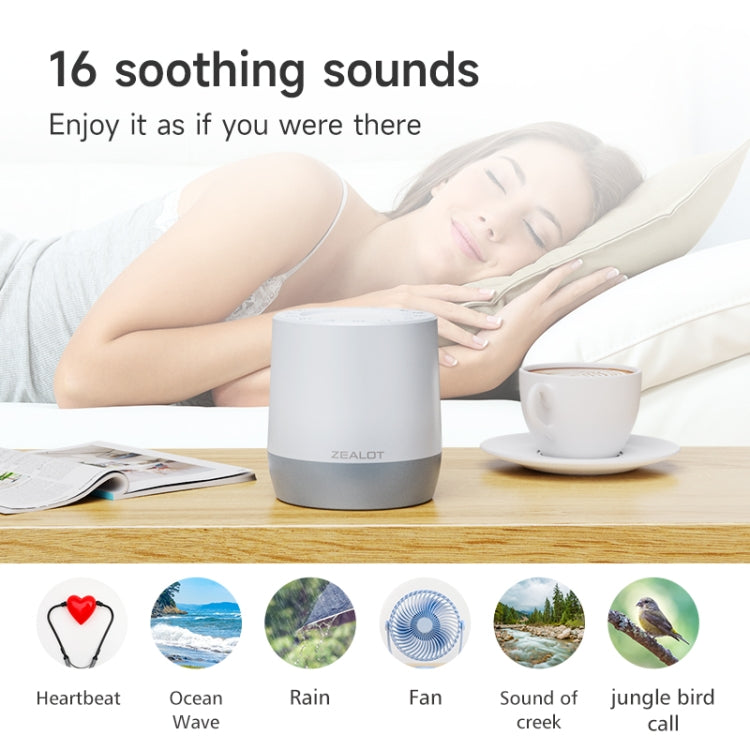 Zealot Z6 3 in 1 White Noise Sleep Aid Bluetooth Speaker with Night Light Function(White)