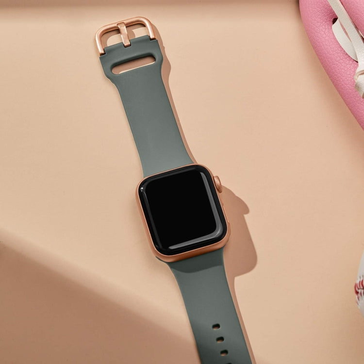 For Apple Watch SE 40mm Pin Buckle Silicone Watch Band(Olive)
