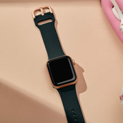 For Apple Watch 42mm Pin Buckle Silicone Watch Band(Dark Green)