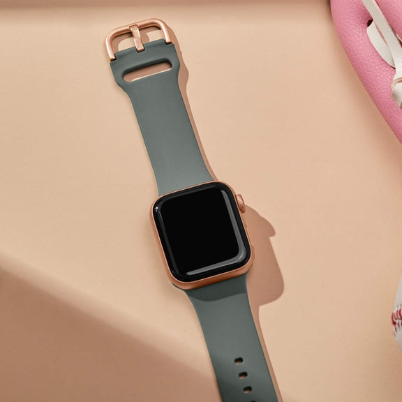 For Apple Watch 38mm Pin Buckle Silicone Watch Band(Olive)