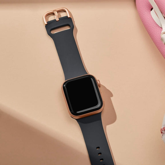 For Apple Watch Series 9 41mm Pin Buckle Silicone Watch Band(Dark Grey)