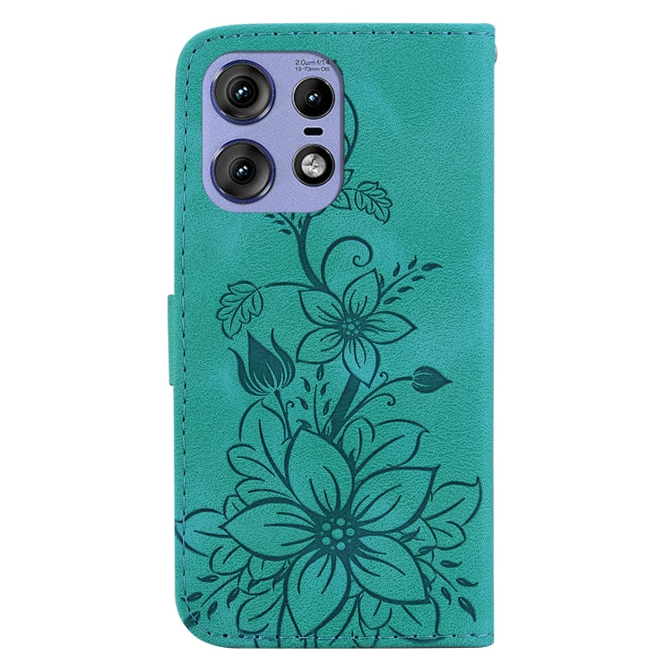 For Motorola Edge 50 Pro Lily Embossed Leather Phone Case(Green)