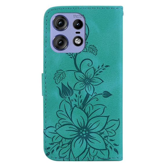 For Motorola Edge 50 Pro Lily Embossed Leather Phone Case(Green)
