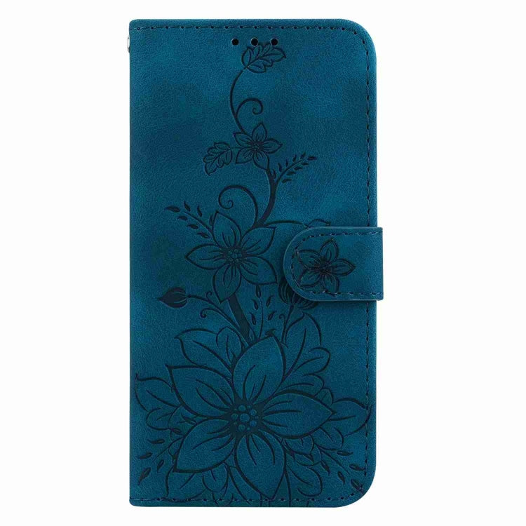 For Motorola Edge 2024 Lily Embossed Leather Phone Case(Dark Blue)