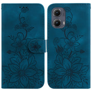 For Motorola Edge 2024 Lily Embossed Leather Phone Case(Dark Blue)