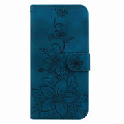 For Motorola Edge 2024 Lily Embossed Leather Phone Case(Dark Blue)