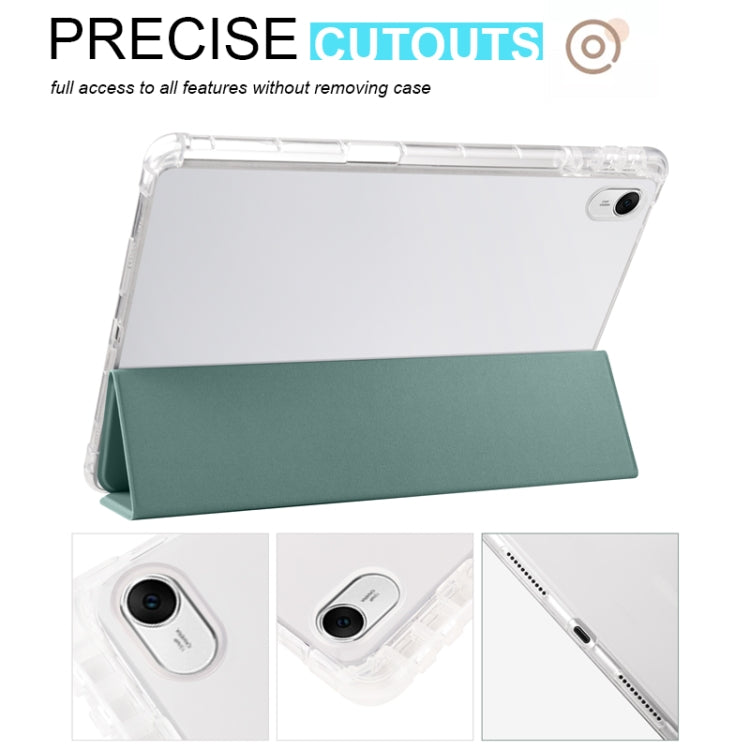 For Huawei MatePad 11.5 2023 3-folding Transparent TPU Smart Leather Tablet Case(Dark Night Green)