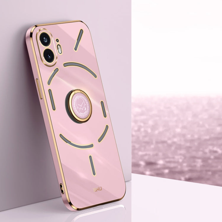 For Nothing Phone 2 XINLI Straight 6D Plating Gold Edge TPU Shockproof Case with Ring Holder(Cherry Purple)