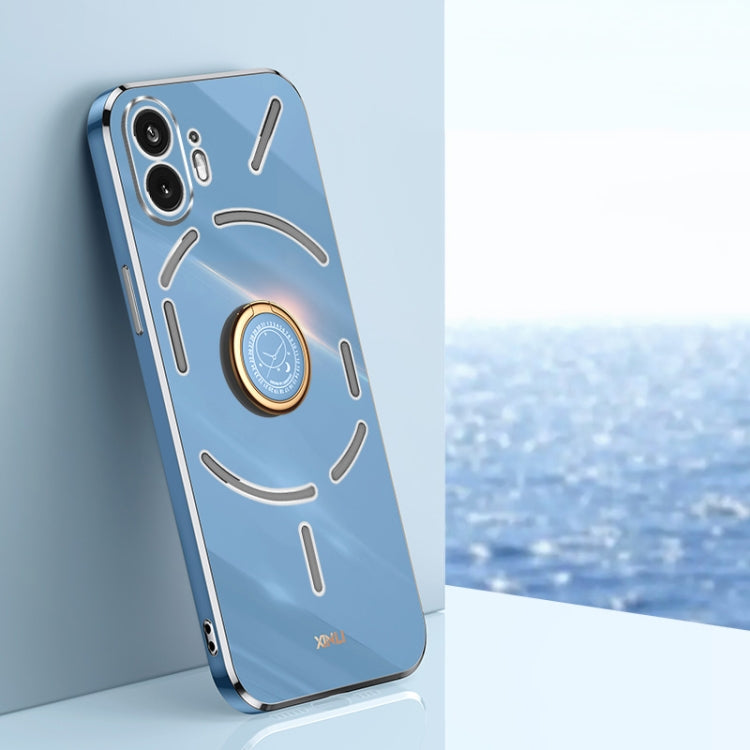 For Nothing Phone 2 XINLI Straight Edge 6D Electroplate TPU Phone Case with Ring Holder(Celestial Blue)