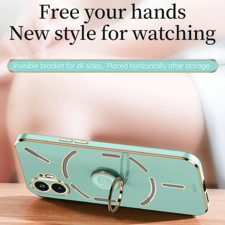 For Nothing Phone 2 XINLI Straight Edge 6D Electroplate TPU Phone Case with Ring Holder(Celestial Blue)