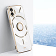 For Nothing Phone 2 XINLI Straight 6D Plating Gold Edge TPU Shockproof Case with Ring Holder(White) - free shipping - PMC TechLife - Order now!