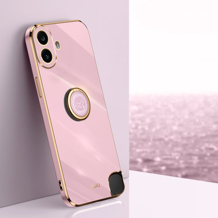 For Nothing CMF Phone 1 XINLI Straight 6D Plating Gold Edge TPU Shockproof Case with Ring Holder(Cherry Purple)