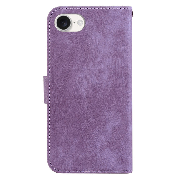 For iPhone 16e Little Tiger Embossed Leather Phone Case(Purple)