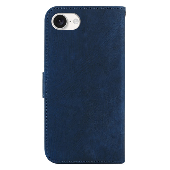 For iPhone 16e Little Tiger Embossed Leather Phone Case(Dark Blue)