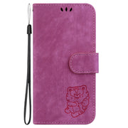 For iPhone 16e Little Tiger Embossed Leather Phone Case(Rose Red)