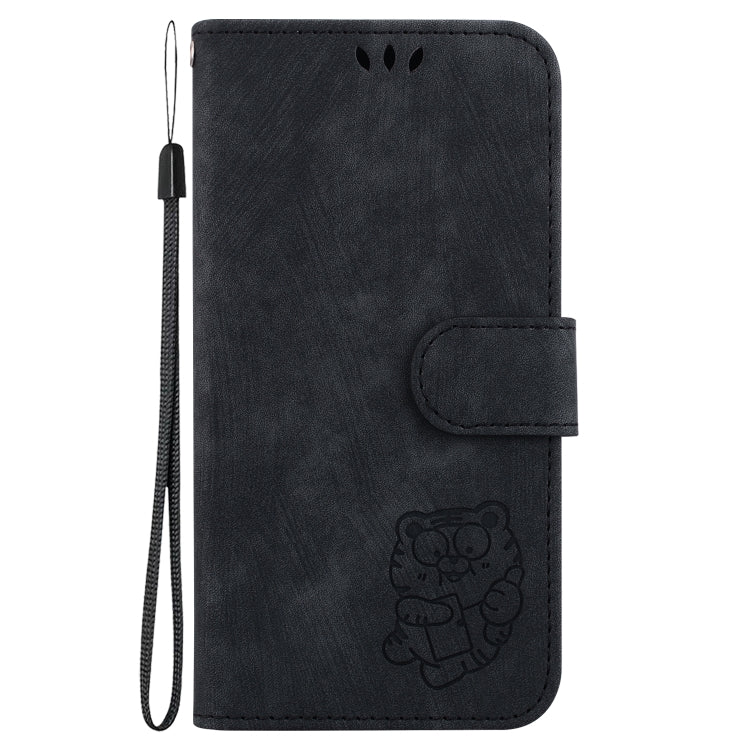 For iPhone 16e Little Tiger Embossed Leather Phone Case(Black)