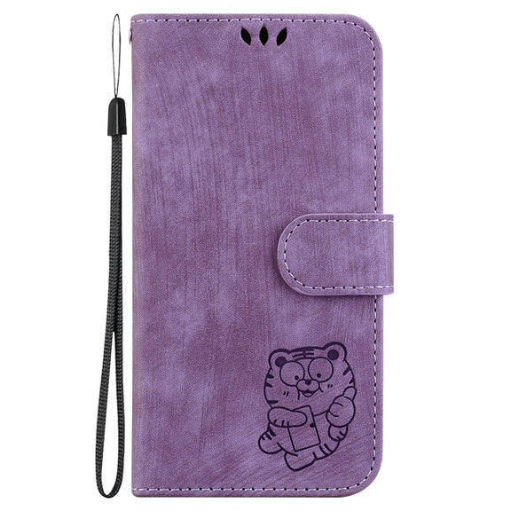 For iPhone 16 Pro Little Tiger Embossed Leather Phone Case(Purple)