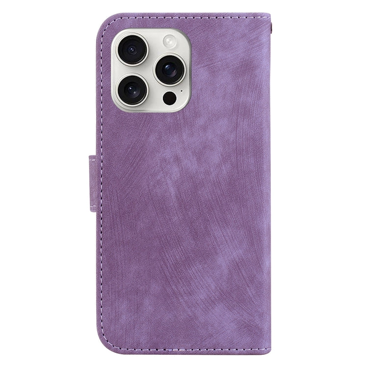 For iPhone 16 Pro Little Tiger Embossed Leather Phone Case(Purple)