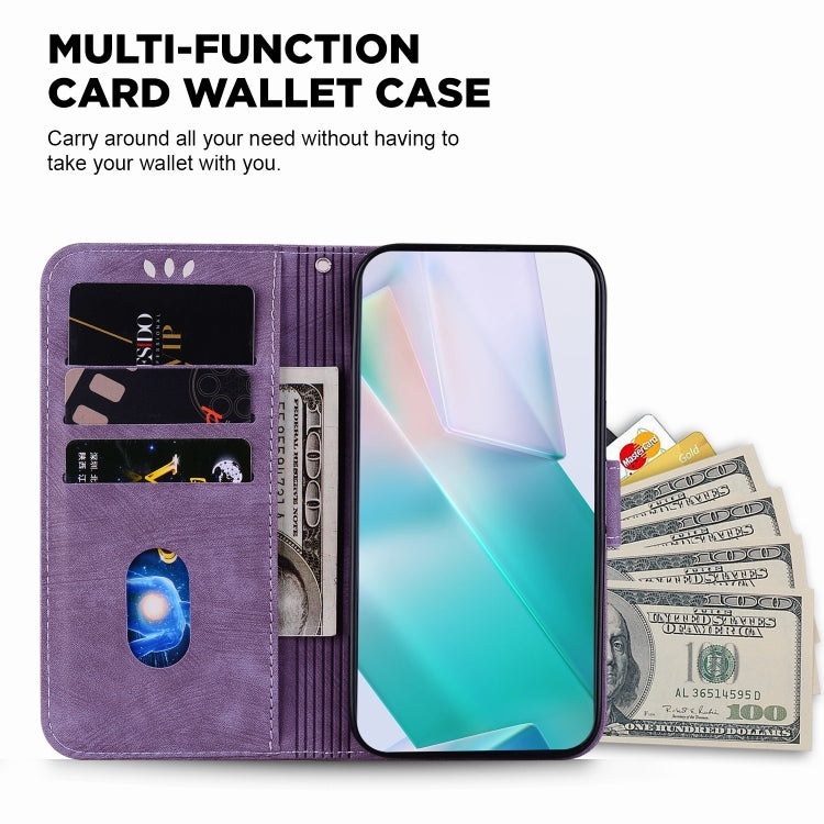 For iPhone 16 Pro Little Tiger Embossed Leather Phone Case(Purple)