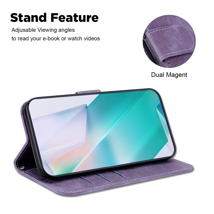 For iPhone 16 Pro Little Tiger Embossed Leather Phone Case(Purple)