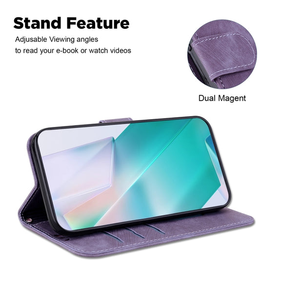 For iPhone 16 Pro Little Tiger Embossed Leather Phone Case(Purple)