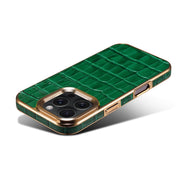 For iPhone 16 Pro Max Denior Crocodile Texture Genuine Leather Electroplating Phone Case(Green)