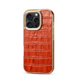 For iPhone 16 Pro Max Denior Crocodile Texture Genuine Leather Electroplating Phone Case(Mocha Brown) - More iPhone Cases by Denior | Online Shopping South Africa | PMC TechLife | Buy Now Pay Later Mobicred