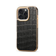 For iPhone 16 Pro Max Denior Crocodile Texture Genuine Leather Electroplating Phone Case(Black) - More iPhone Cases by Denior | Online Shopping South Africa | PMC TechLife | Buy Now Pay Later Mobicred