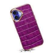 For iPhone 16 Plus Denior Crocodile Texture Genuine Leather Electroplating Phone Case(Purple)