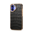 For iPhone 16 Plus Denior Crocodile Texture Genuine Leather Electroplating Phone Case(Black) - More iPhone Cases by Denior | Online Shopping South Africa | PMC TechLife | Buy Now Pay Later Mobicred